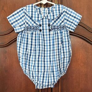 BELLA BLISS Blue and White Checkered Baby Romper 18M